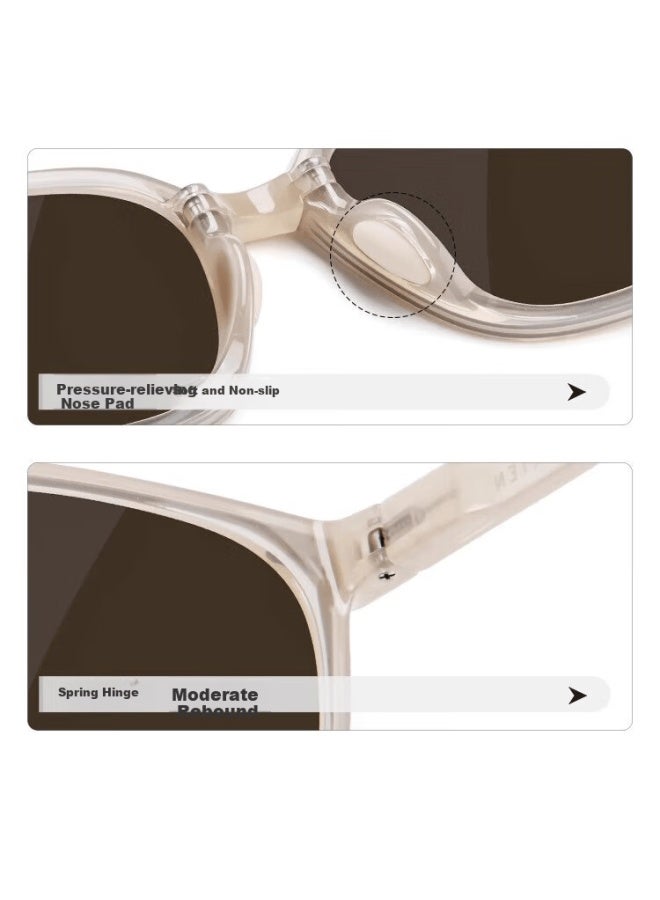 Horien Milk Tea Color Sungl Make Face Look Smaller, Uv Protection, Summer Folding Sungl For Men And Women, Driving Sun Protection, High-end Large Frame Gl