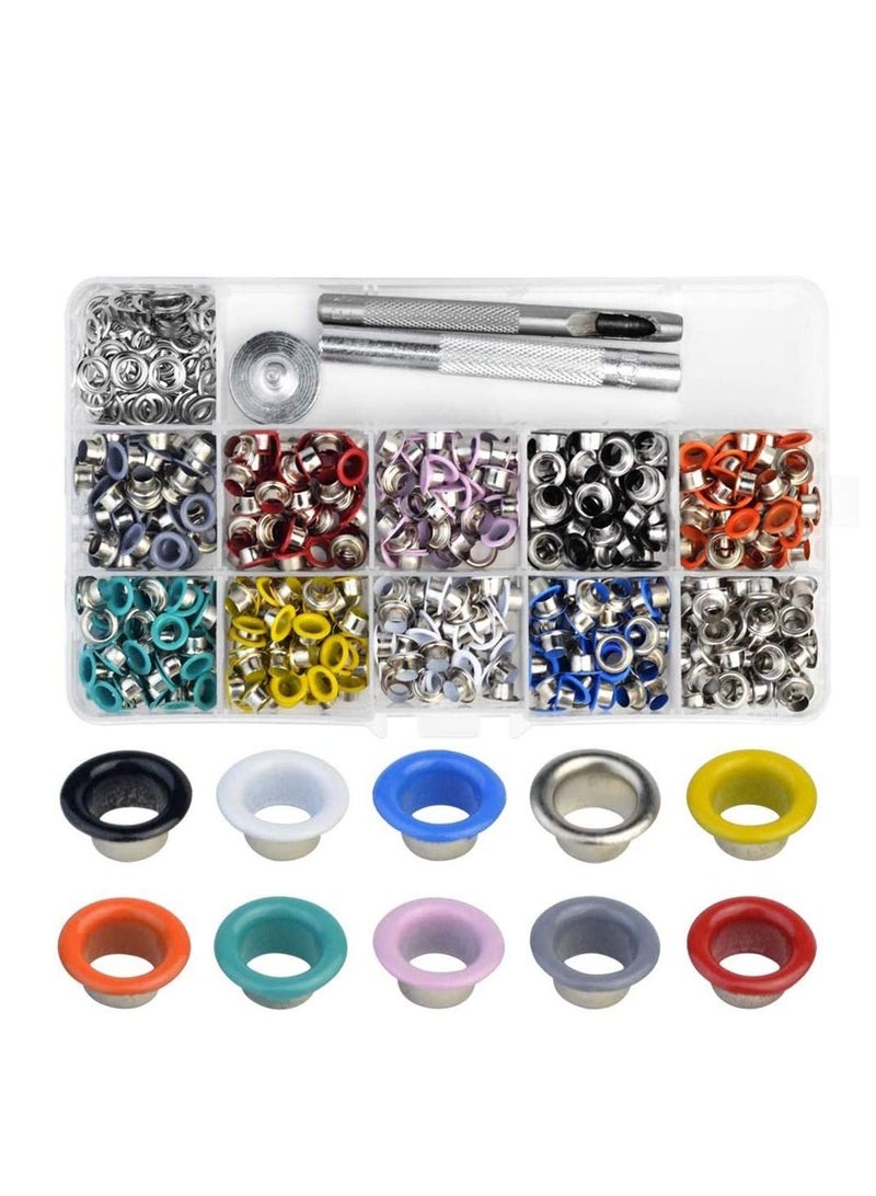 SYOSI Grommet Tool Kit, 500 Set of 5mm Multicolor Metal Eyelet with Grommet Setting Tools for Leathercrafts, Clothing, Shoes  - Image 1