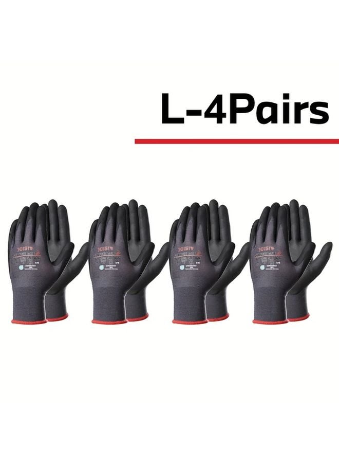 JOISIV 4 Pairs L Size Nitrile Coated Work Gloves Touchscreen Compatible Breathable - Image 1