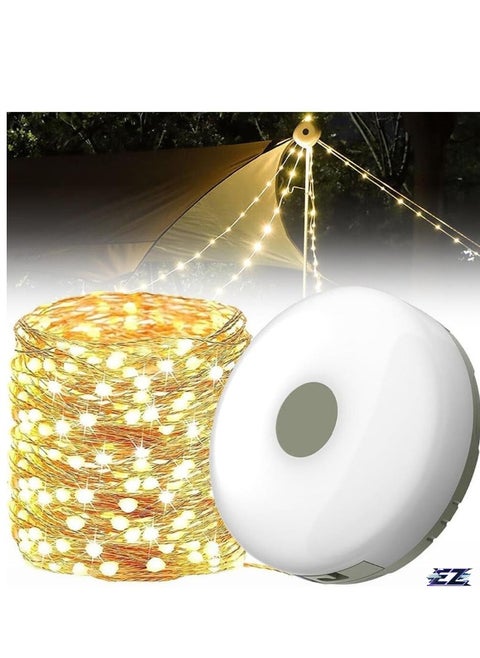 Camping String Lights, 10M Outdoor Waterproof Portable Stowable String Light, Warmyard Lights with 5 Lighting Modes, USB Rechargeable Outdoor String Lights for Camping Trips, RV, Hiking [Energy Class A]