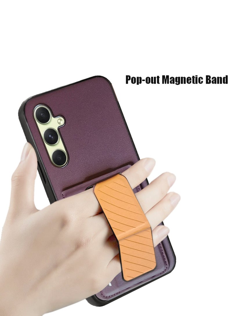 Techie Aesthetic Fashion Frosted Finished PU Leather Card Holder with Magnetic Secure Hand Grip Kickstand Back Cover Case for Samsung Galaxy A34 5G – Maroon / Brown  - Image 5