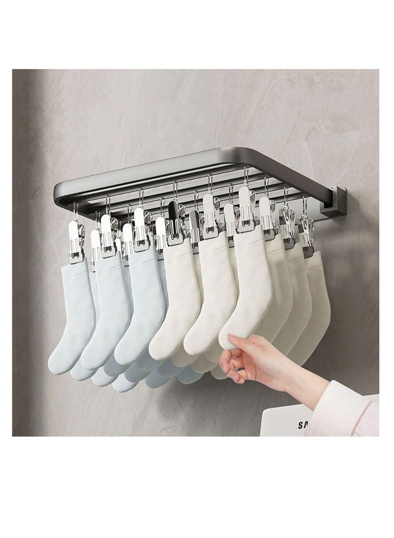 Foldable Clothes Drying Rack Wall Mounted Clothes Hanger Multiuse Laundry Hanger with 26 Windproof Clips for Socks Underwear Pants Towel Scarfs and Bras (Grey, 1) - Image 1