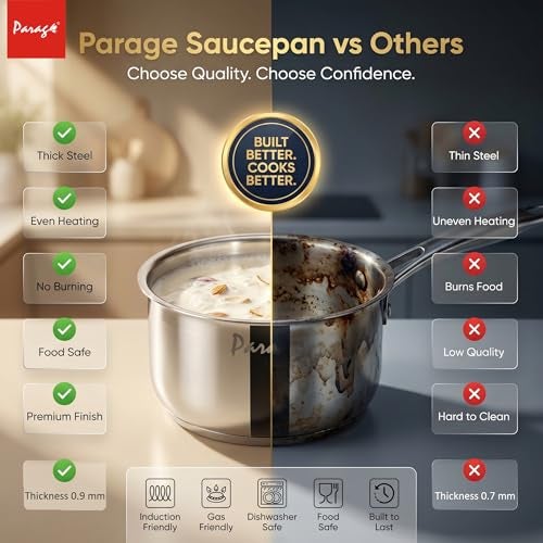 Parage 1 Pieces Stainless Steel Sauce Pan, Tea Pan, Milk Pan Heavy Guage, 1.25 Liters with Heat-Resistant Wire Handle Induction & Gas Stove Friendly (Silver) - Image 4