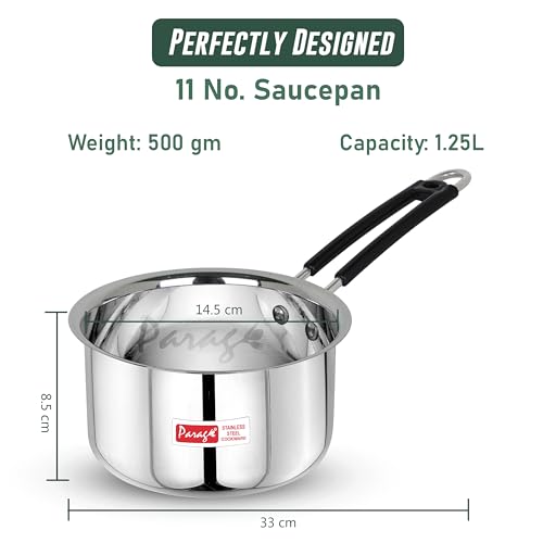 Parage 1 Pieces Stainless Steel Sauce Pan, Tea Pan, Milk Pan Heavy Guage, 1.25 Liters with Heat-Resistant Wire Handle Induction & Gas Stove Friendly (Silver) - Image 2
