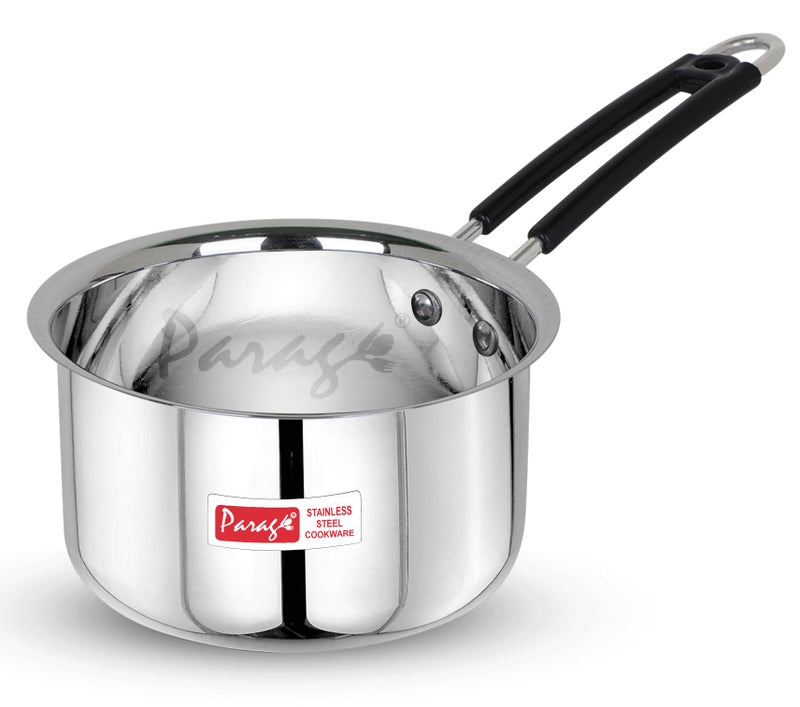 Parage 1 Pieces Stainless Steel Sauce Pan, Tea Pan, Milk Pan Heavy Guage, 1.25 Liters with Heat-Resistant Wire Handle Induction & Gas Stove Friendly (Silver) - Image 1