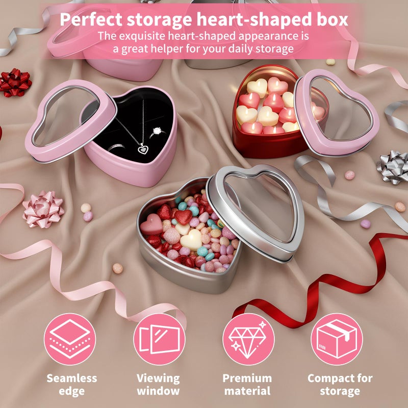 Goodma 14-Pack 2oz Empty Heart Shaped Metal Tins with Clear Window for Candle Making, Candies, Gifts & Treasures (Pink) - Image 2