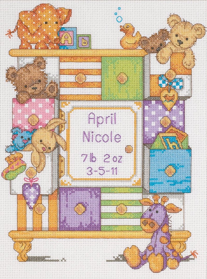 Dimensions Counted Cross Stitch Kit Baby Drawers Birth Record Personalized Baby Gift, 14 Count White Aida, 9" x 12" - Image 3