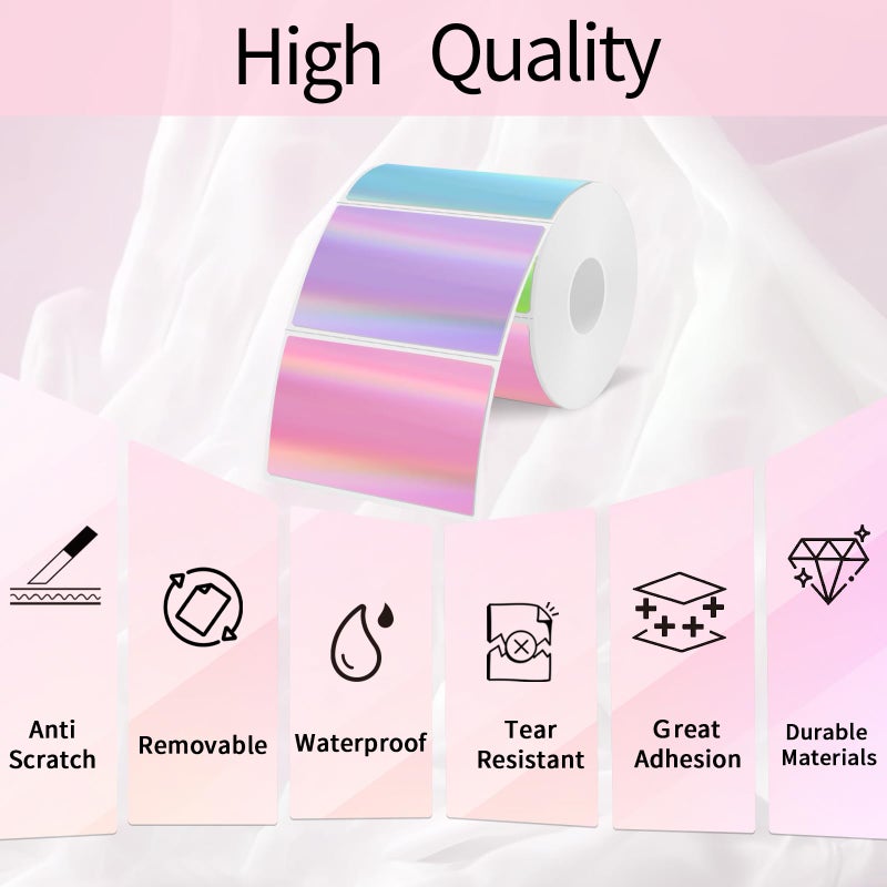 YEGAWEN 3x2 Inch Holographic Thermal Labels, Colorful Direct Thermal Stickers Label, Self-Adhesive Thermals Printer Sticker Labels, Perforation Line Design- 200Pcs/ 1 Roll - Image 4