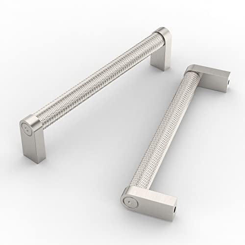 9BUILD 10 Pack Knurled Cabinet Pulls 5 Inch Brushed Satin Nickel Kitchen Cabinet Handles Cabinet Hardware Kitchen Handles for Cabinets Nickel Dresser Pulls Drawer Handle - Image 1