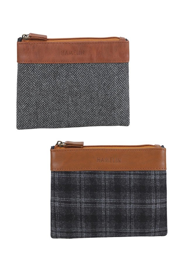 Hamelin Multi Purpose Pouch for Men & Women | Stationary Makeup Medicine Essentials Pouch Clutch Travel Organizer | Vegan Leather Purse | Ideal Women's Gift | Slate Grey | Pack of 2 - Image 1