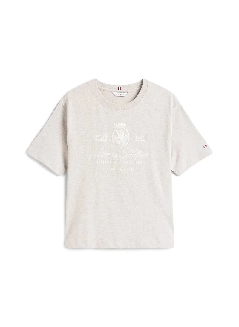 Tommy Hilfiger Heathered Pebble TH Crest Embroidery Relaxed T-Shirt for Women | Best Price UAE