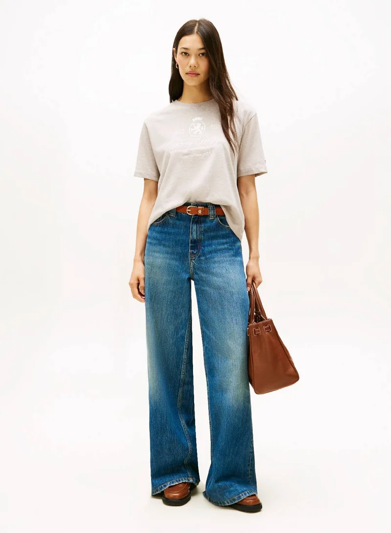Tommy Hilfiger Heathered Pebble TH Crest Embroidery Relaxed T-Shirt for Women | Best Price UAE