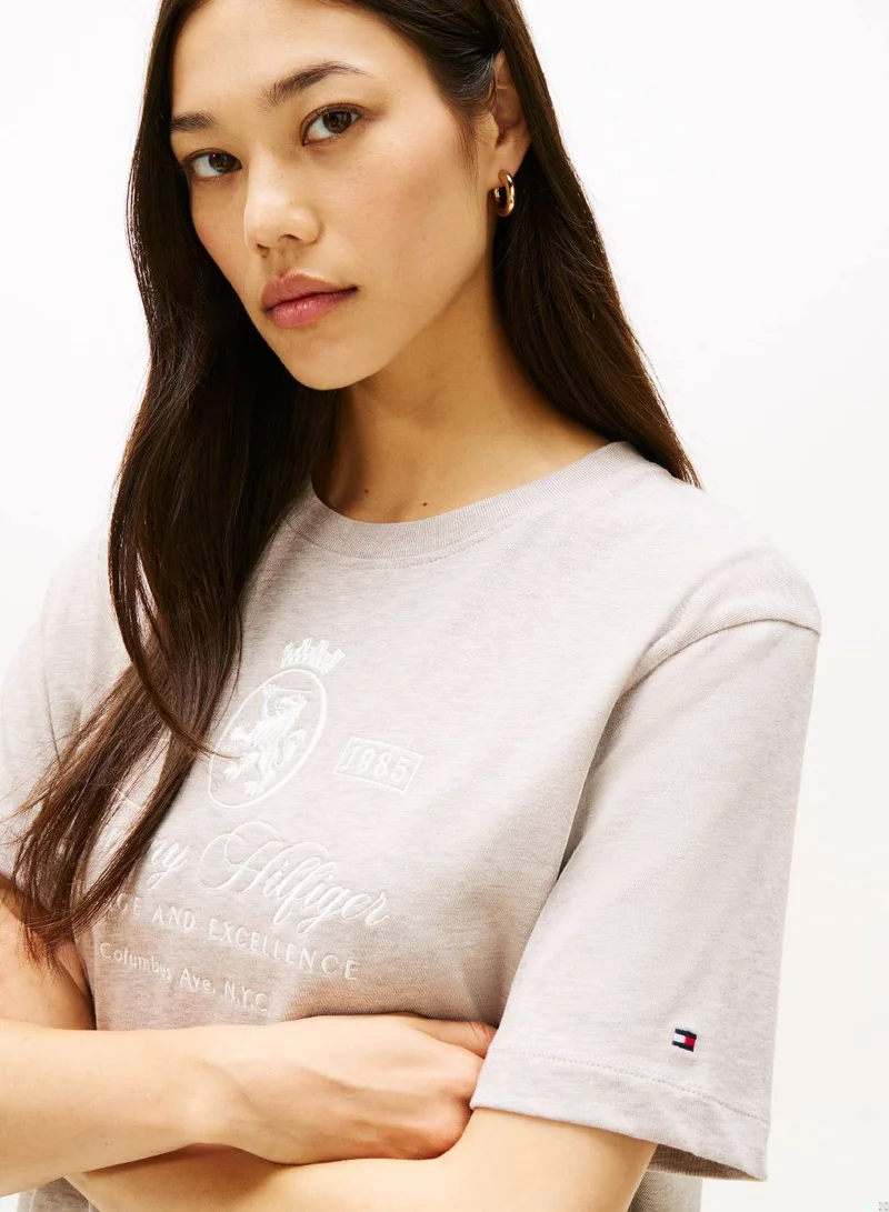 Tommy Hilfiger Heathered Pebble TH Crest Embroidery Relaxed T-Shirt for Women | Best Price UAE