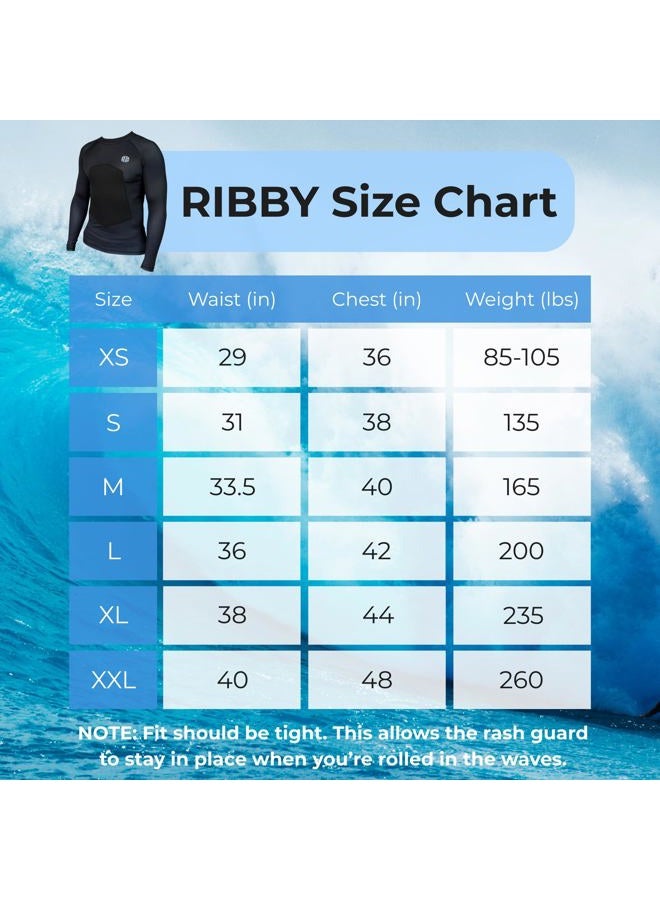 Ribby SPF 30+ Padded Rash Guard for Surfing, Boogie, Scuba Black, Black, L - Image 3