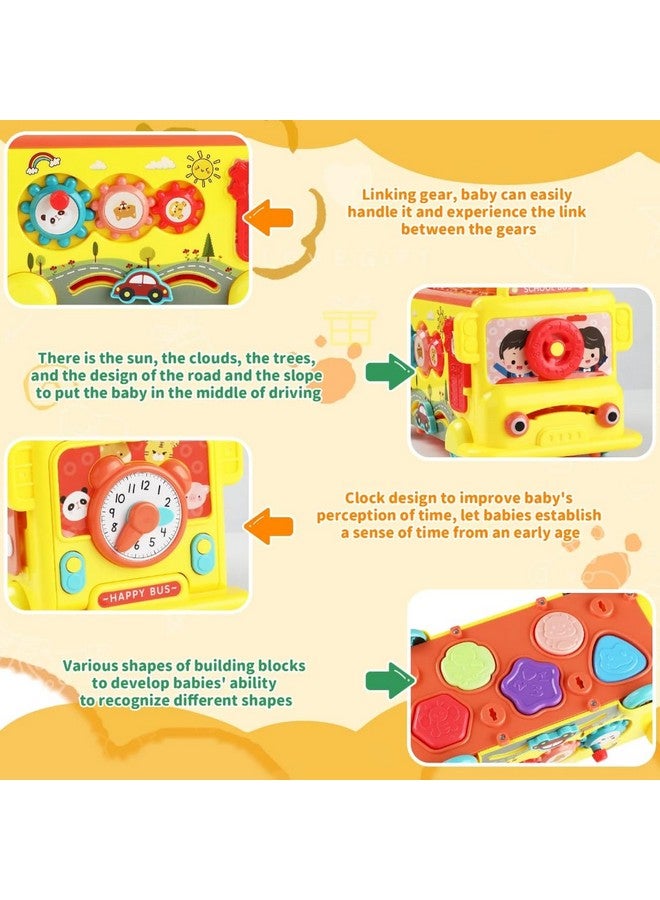 PLUSPOINT School Bus Activity Toy for Kids Multifunctional Pull-Along Bus with Gears, Teaching Clock, Fishing Game Color Matching Shape Puzzles Whack-a-mole Toddler Musical Toy for 1-5 yrs - Image 5