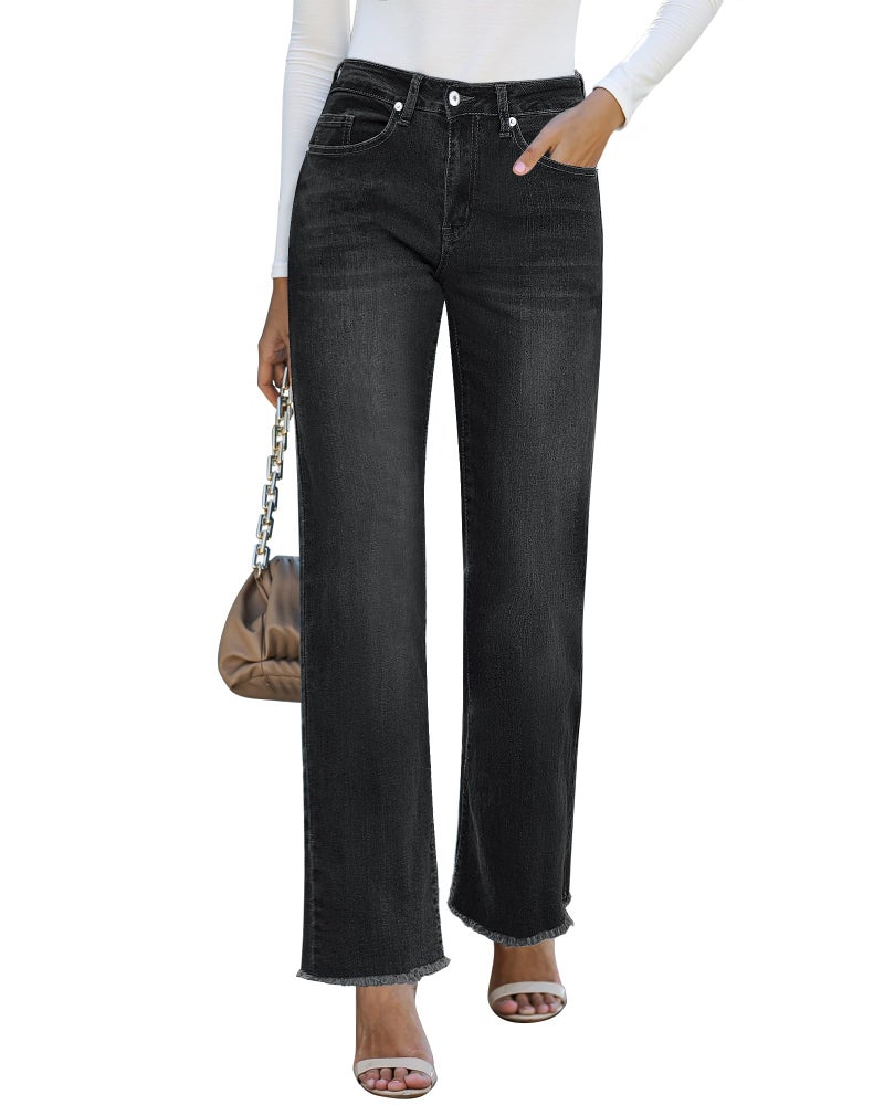 GRAPENT Stretchy Jeans High Waisted Straight Leg Jeans for Women Denim Pants for Women Washed Black X-Large Fits US Size 16 to 18 - Image 1