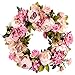 Lvydec Lvydec Artificial Peony Flower Wreath - 15" Pink Flower Door Wreath with Green Leaves Spring Wreath for Front Door,  - Image 2