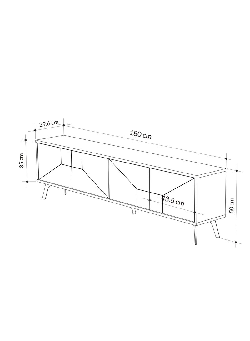 Dune Tv Stand Up To 70 Inches Tvs | Modern Tv Cabinet 4Door | Modern Tv Units For Living Room | Storage Cabinet | 180X29.6X50 Cm| White Marble