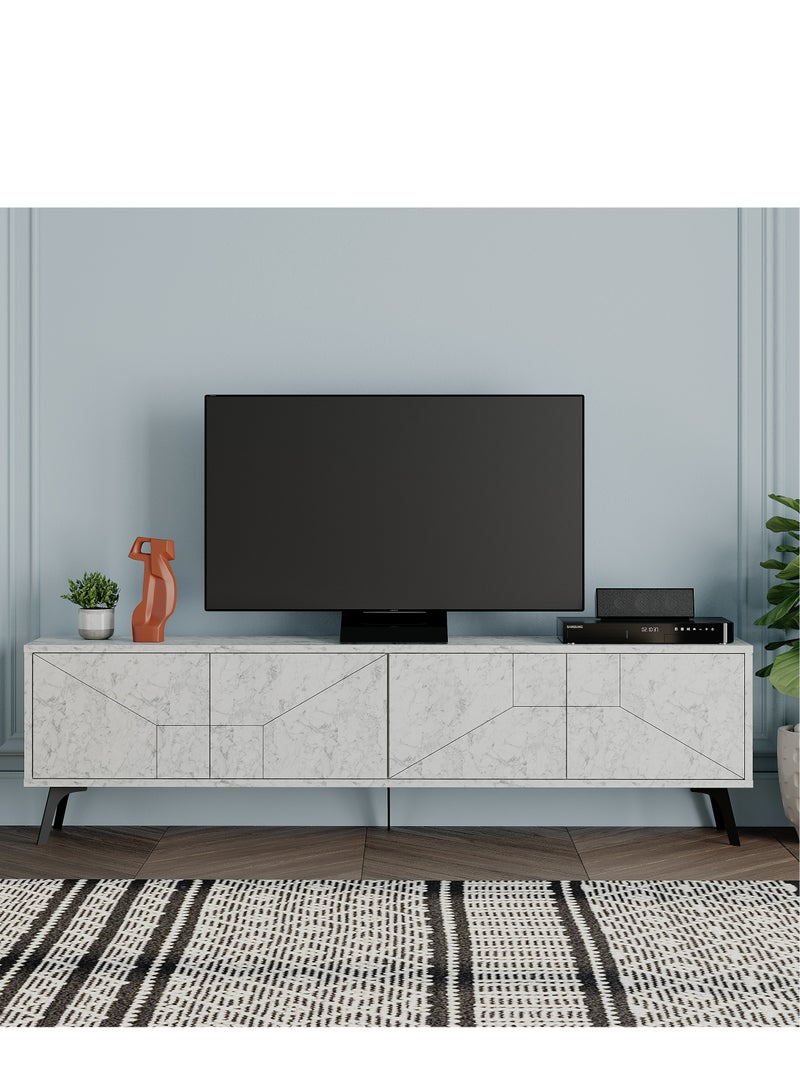 Dune Tv Stand Up To 70 Inches Tvs | Modern Tv Cabinet 4Door | Modern Tv Units For Living Room | Storage Cabinet | 180X29.6X50 Cm| White Marble