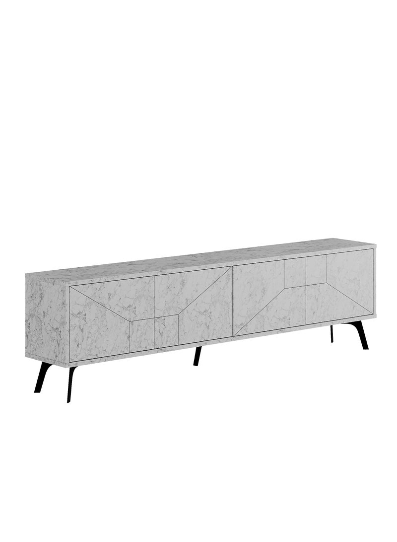 Dune Tv Stand Up To 70 Inches Tvs | Modern Tv Cabinet 4Door | Modern Tv Units For Living Room | Storage Cabinet | 180X29.6X50 Cm| White Marble