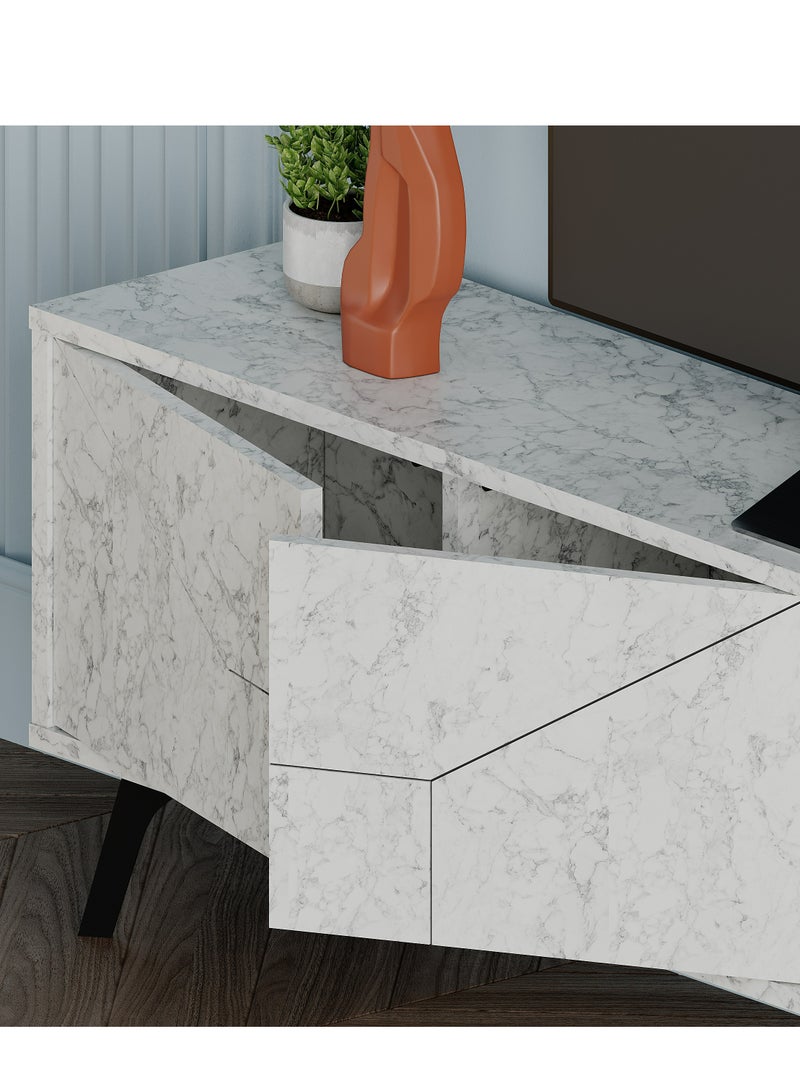 Dune Tv Stand Up To 70 Inches Tvs | Modern Tv Cabinet 4Door | Modern Tv Units For Living Room | Storage Cabinet | 180X29.6X50 Cm| White Marble