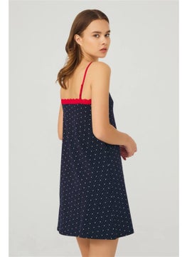 COTTONHILL Navy Blue Patterned Thin Strap Cotton Women's Nightgown  - Image 2