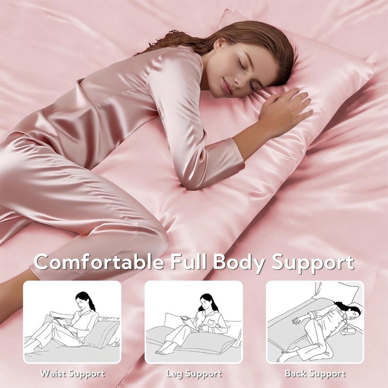 MR&HM Satin Body Pillow Cover, Soft and Breathable Body Pillow Case with Envelope Closure, Cooling and Silky Long Pillowcase for Hair and Skin,Grey (20x54, Light Pink) - Image 5
