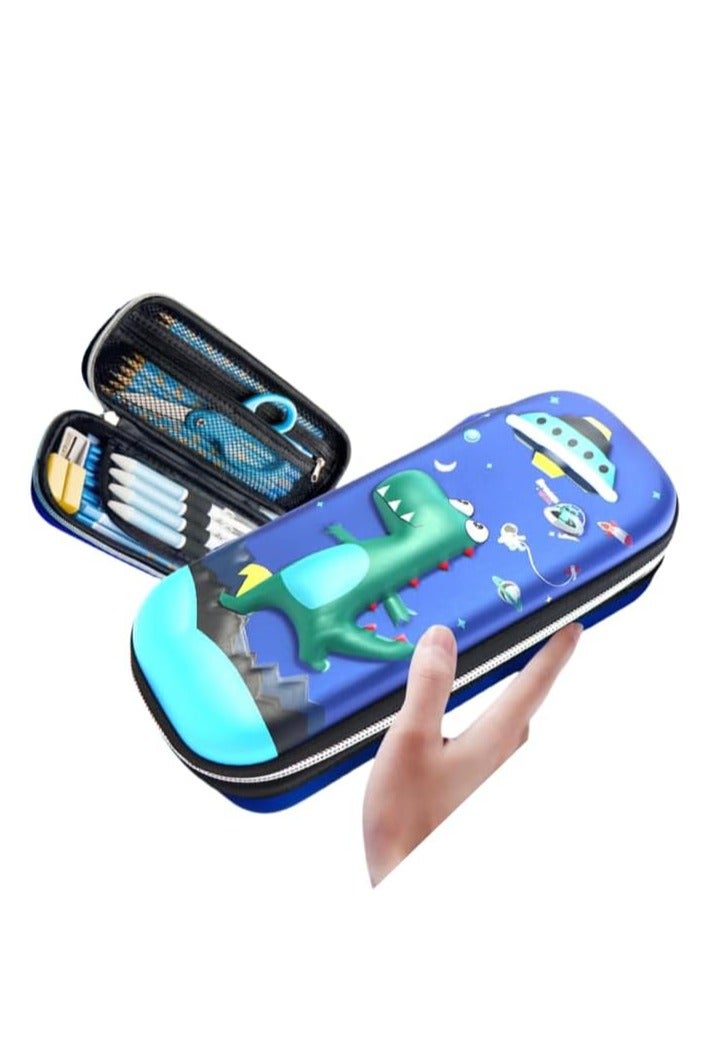 SHOWDAY Large Pencil Case Big Capacity 3 Compartments Canvas Pencil Pouch for Teen Boys Girls School Students Big Capacity Pencil Case Large Storage Pencil Bag for Adults Office (6676-Blue)  - Image 1