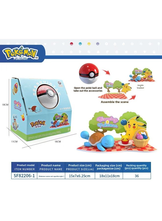 أفضل مبيعات في تايوان، لعبة Baokemeng Pokemon Ball Scene Pikachu Model Doll الأصلية المصنوعة يدويًا - اللون: Jenny Turtle-Small Scene Set (رخصة أصلية) - Image 1
