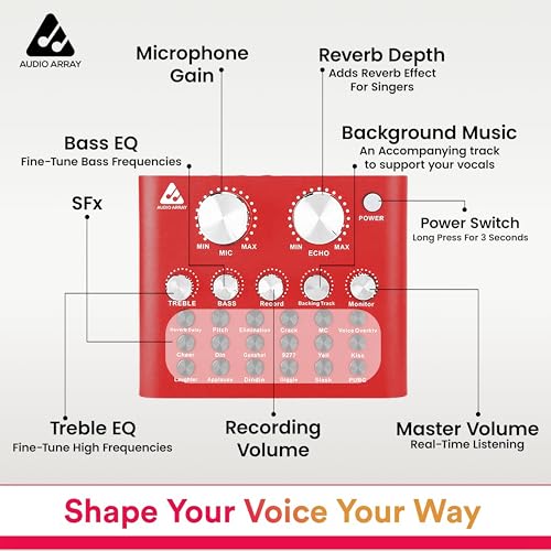 Audio Array Singing Bundle | Condenser Mic with Boom Arm & Sound Card V8 | Voice Effects, Reverb, Bluetooth | Ideal for Podcasting, Karaoke, Live Streaming, YouTube & Singing - GB-03 - Image 5