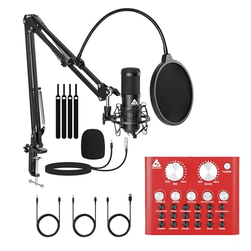 Audio Array Singing Bundle | Condenser Mic with Boom Arm & Sound Card V8 | Voice Effects, Reverb, Bluetooth | Ideal for Podcasting, Karaoke, Live Streaming, YouTube & Singing - GB-03 - Image 1