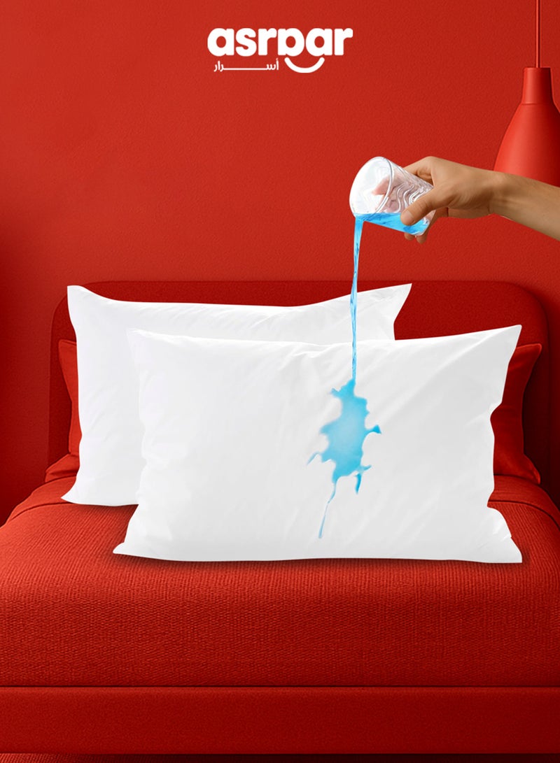 أسرار واقي وسادة ممتاز مقاوم للماء - غطاء وسادة بسحاب، أغطية ناعمة ومريحة مقاومة لحشرات السرير، آمن ضد الحساسية ويحمي من الأوساخ والفتات، حماية سائلة هادئة غير مزعجة بنسبة 100%، أبيض 75 × 50 سم - 2 غطاء وسادة - Image 1