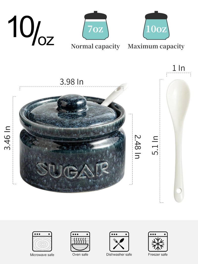Gomakren Sugar Bowl with Lid and Spoon, Sugar Container Sugar Dish 10oz, Ceramic Sugar Jar for Coffee Bar, Kitchen, Countertop - Modern Farmhouse Kitchen Valentines Decor, Blue - Image 2