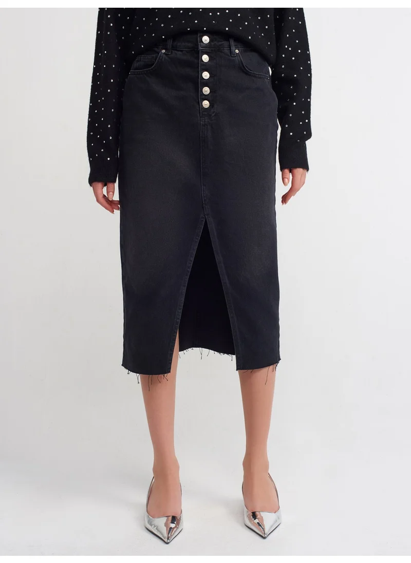 Dilvin 80563 Buttoned Front Denim Skirt-Black
