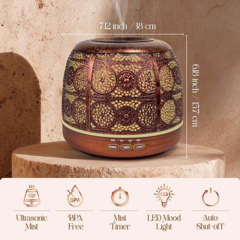 ARVIDSSON 500ml Essential Oil Diffuser, Metal Diffusers for Essential Oils, Aromatherapy Diffuser with Color Changing Light & Mist Timer, Ultrasonic Diffusers for Home, Gift for Women - Image 4