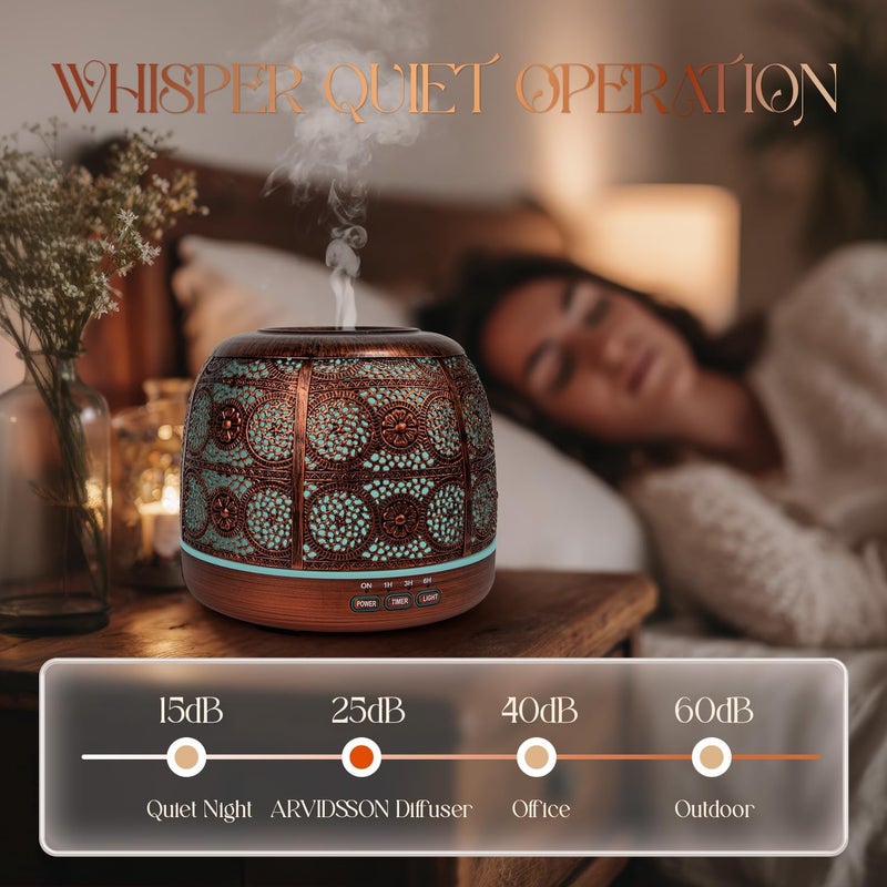 ARVIDSSON 500ml Essential Oil Diffuser, Metal Diffusers for Essential Oils, Aromatherapy Diffuser with Color Changing Light & Mist Timer, Ultrasonic Diffusers for Home, Gift for Women - Image 5