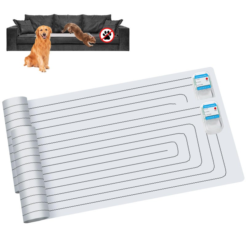 SEERWAY Scat Pet Shock Mat 2 Pieces Shock Pads for Dogs and Cats Training Indoor Electric Repellent Mat Keeps Pets Off Couch Sofa Countertop 3 Modes 2 Pieces Same Size Battery Operated
