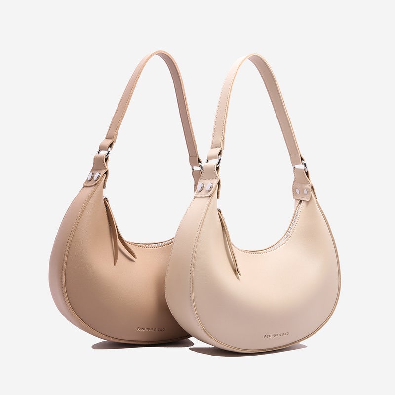 Spring Women's PU Solid Color Half-Moon Shoulder Crossbody Bag - Image 1