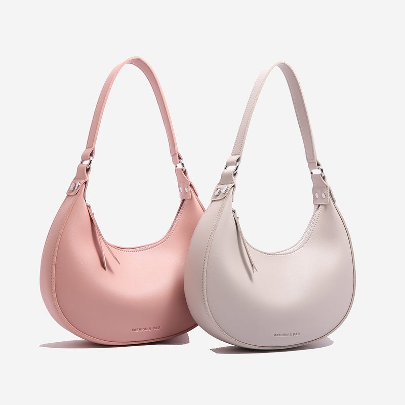 Spring Women's PU Solid Color Half-Moon Shoulder Crossbody Bag - Image 2