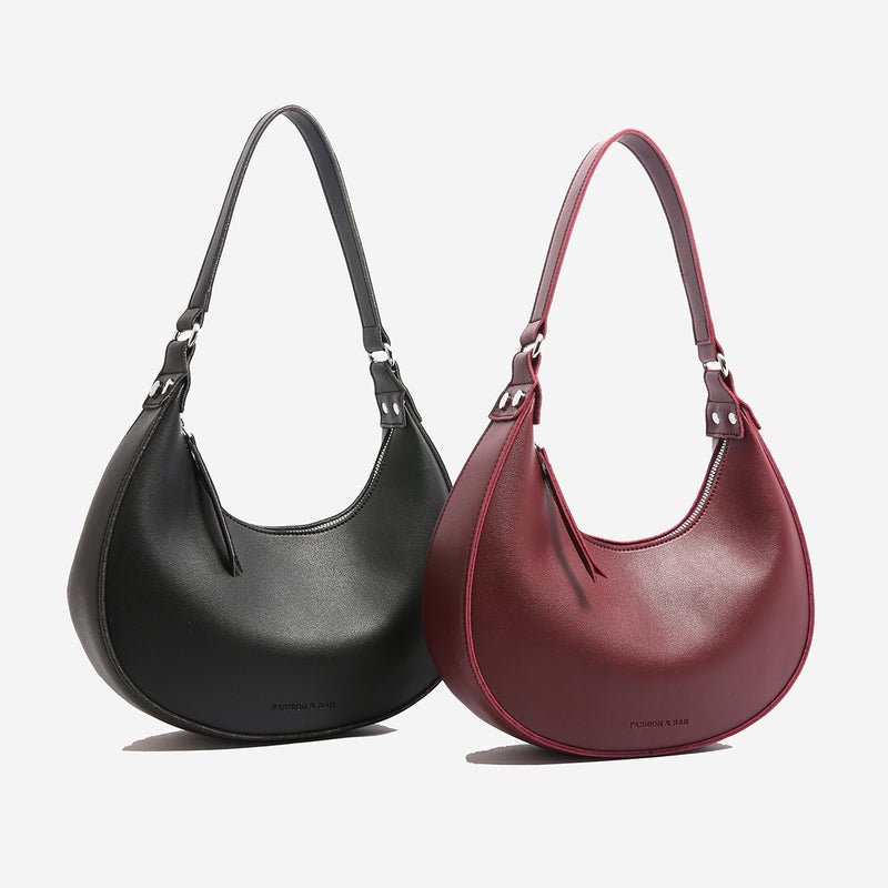 Spring Women's PU Solid Color Half-Moon Shoulder Crossbody Bag - Image 3