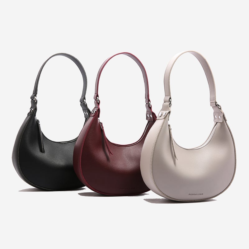 Spring Women's PU Solid Color Half-Moon Shoulder Crossbody Bag - Image 4