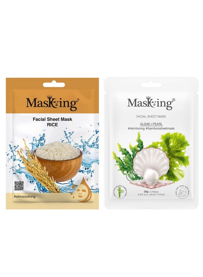 MasKing Beauty Facial Sheet Mask of Rice (20g) & Bamboo Facial Sheet Mask of Algae & Pearl (20g) Ideal for Women & Men (Combo Pack of 2) - Image 1