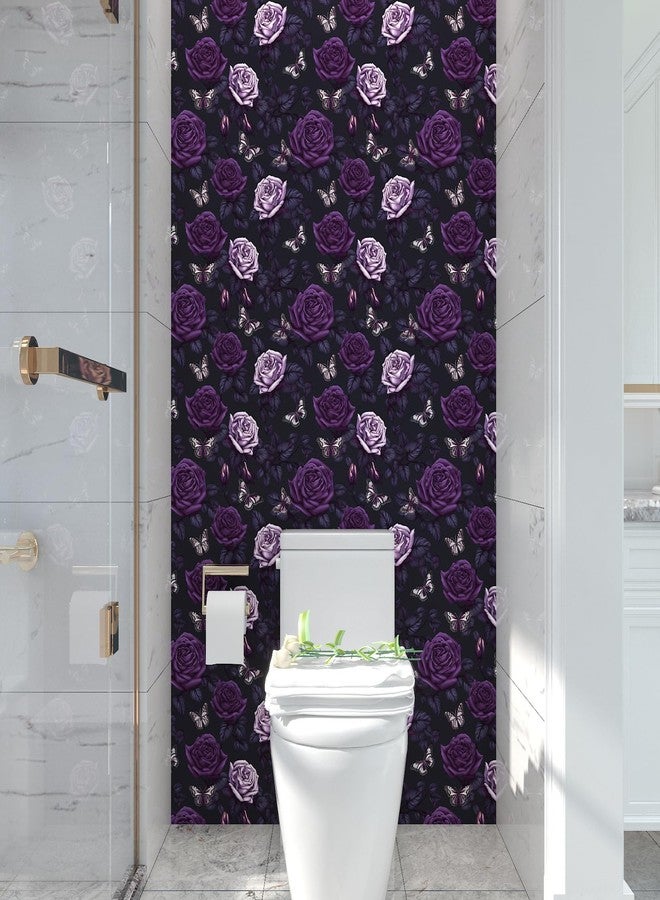 BOKEBEVE Dark Purple Butterfly Wallpaper Peel and Stick Floral Contact Paper for Kitchen Backsplash Bathroom Shelf Liner Removable Renter Friendly 17.5 x 393.5In - Image 4