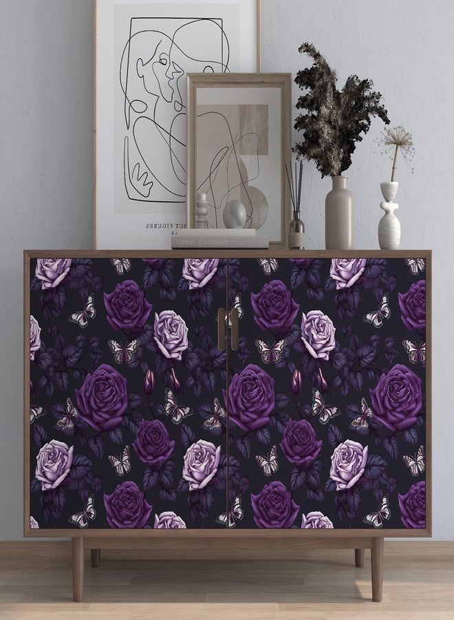 BOKEBEVE Dark Purple Butterfly Wallpaper Peel and Stick Floral Contact Paper for Kitchen Backsplash Bathroom Shelf Liner Removable Renter Friendly 17.5 x 393.5In - Image 2