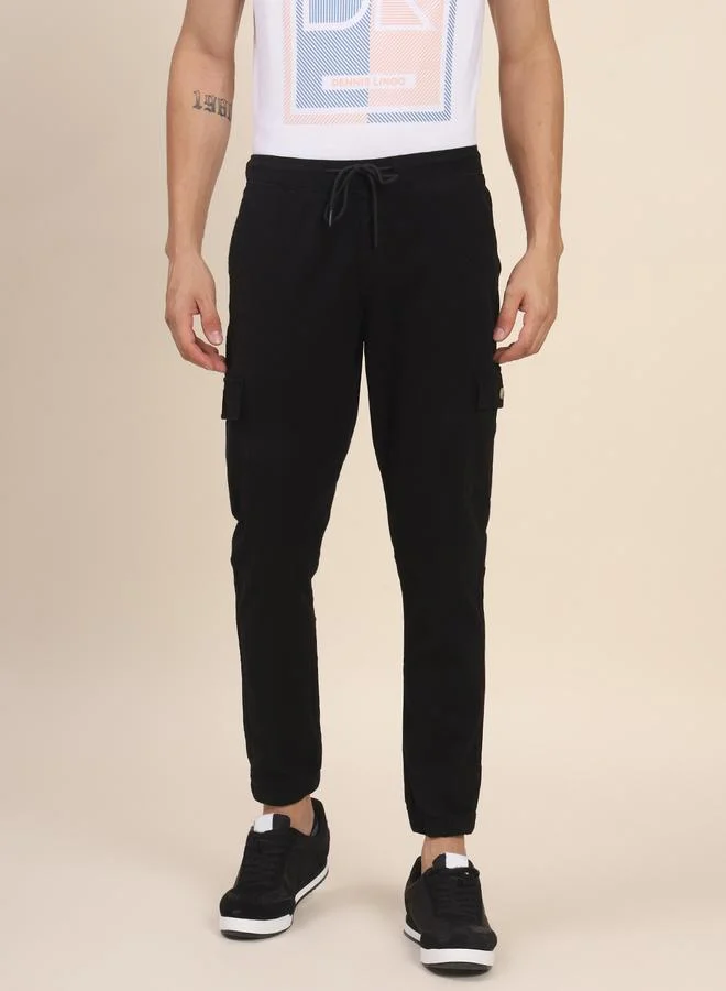Dennis Lingo Men's Black 100% Cotton Solid Pattern Full Length Slim Fit Trouser