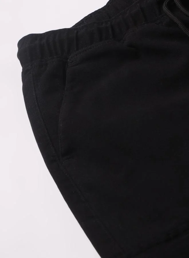 Dennis Lingo Men's Black 100% Cotton Solid Pattern Full Length Slim Fit Trouser