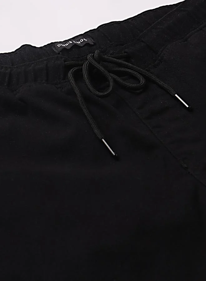Dennis Lingo Men's Black 100% Cotton Solid Pattern Full Length Slim Fit Trouser