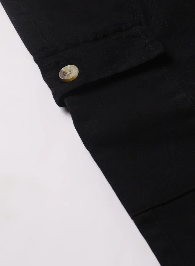 Dennis Lingo Men's Black 100% Cotton Solid Pattern Full Length Slim Fit Trouser