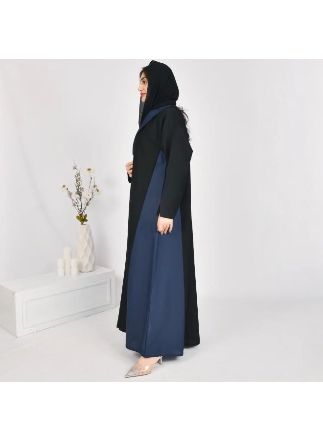 beyond abaya Black and navy blue wrap blazer abaya - Image 4
