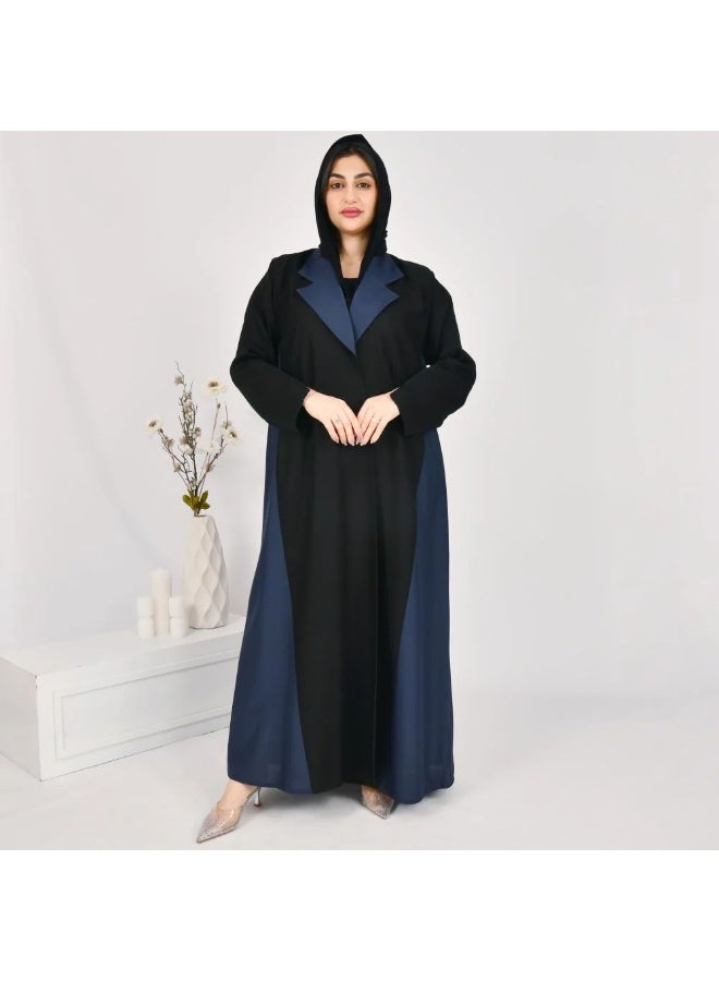beyond abaya Black and navy blue wrap blazer abaya - Image 2